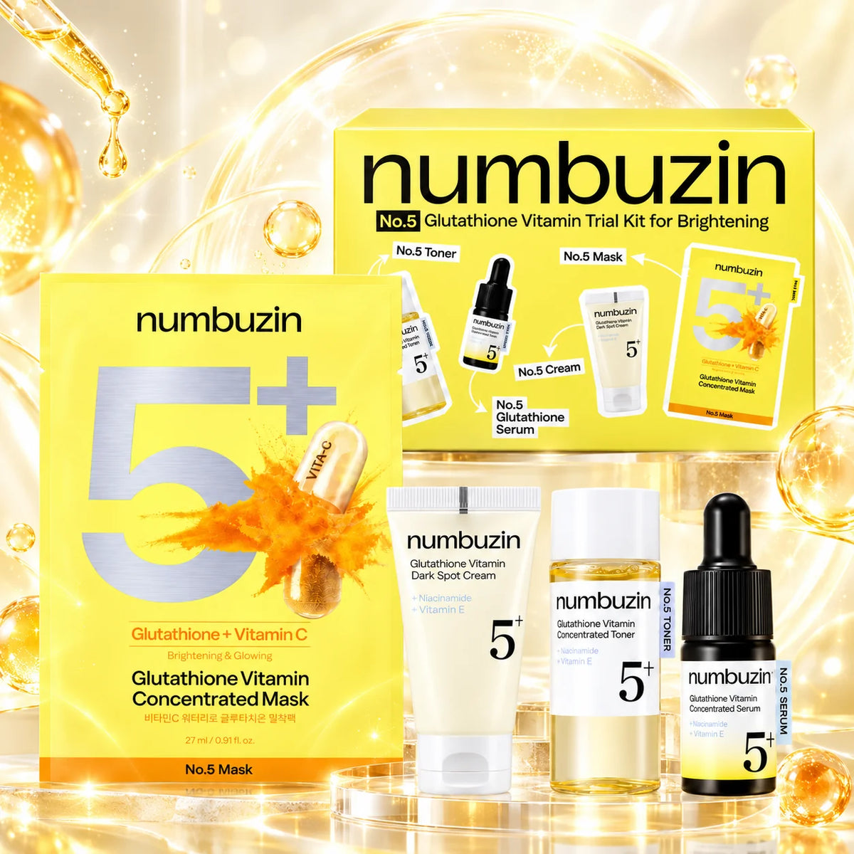 Numbuzin No.5+ Glutathione Vitamin Trial Kit for Brightening – 4Pieces